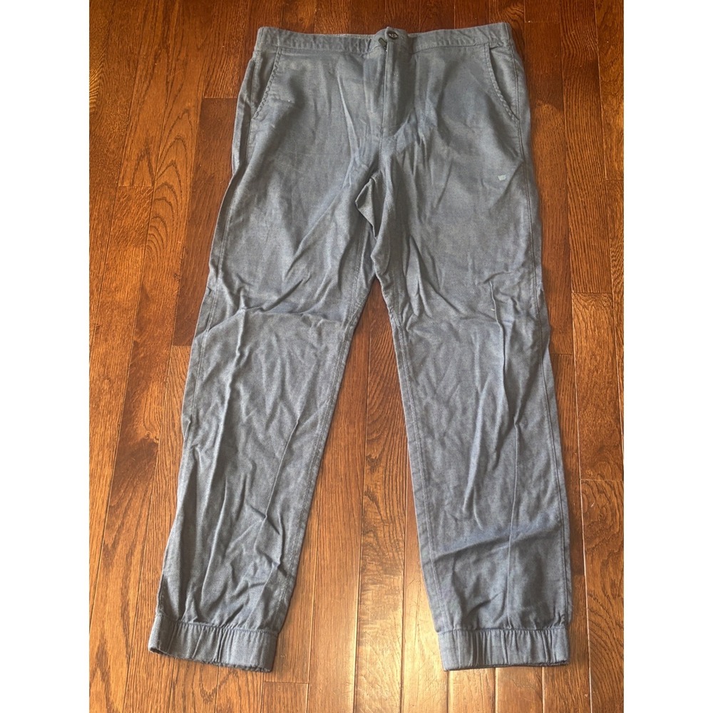 Mack Weldon‎ Radius Jogger Pants Mens Large Blue Grey Cotton Blend Elastic Cuff